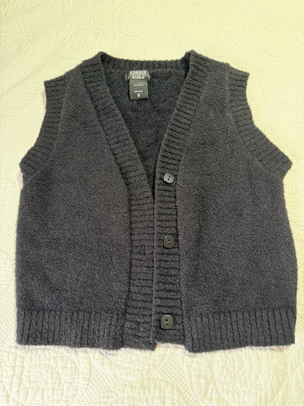 Aura Black Sleeveless Button-Up Knit Vest